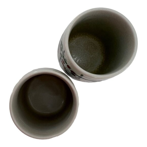 Kutani Porcelain Japanese Tea Cups Ikebana Set of 2 Floral Arrangement - Picture 5 of 9